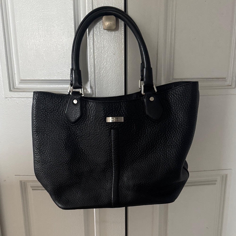 Cole Haan Black Pebbled Leather Shoulder Tote with Silver Hardware